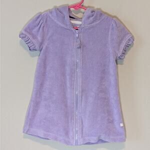 Ruffle Butts Lilac Terrycloth Hooded Coverup Size 2T Zip Short Sleeve Ruffle